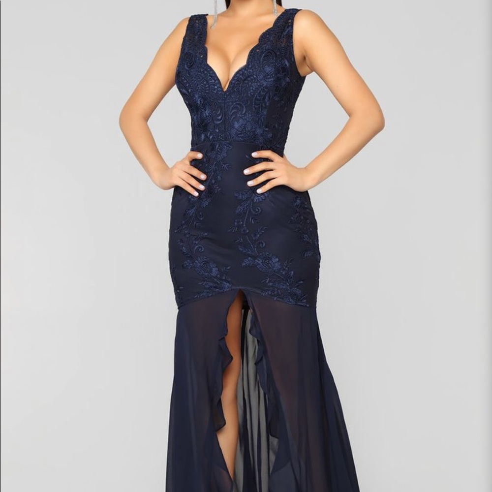 Fashionnova navy lace formal dress